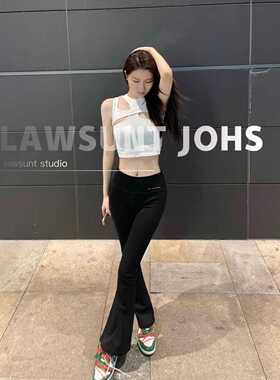 现货微喇叭修身打底紧身超长腿女名媛网红同款高腰休闲裤