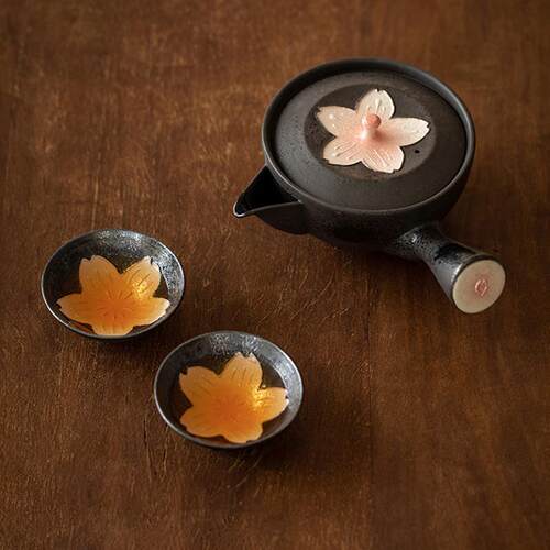 同合日本进口有田烧窑变樱花茶具套装日式手工复古粗陶茶壶茶杯