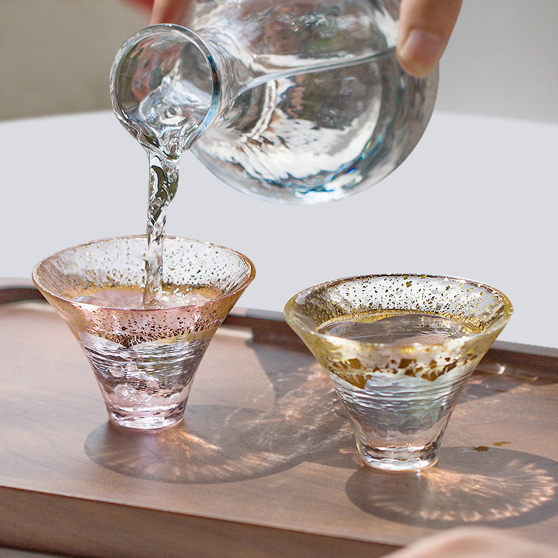 富士山玻璃情侣清酒杯日本进口东洋佐佐木新婚祝福礼物金箔酒杯子