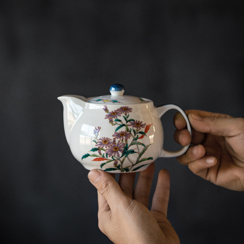 同合日本进口九谷烧12月花季陶瓷茶壶日式带过滤泡茶壶高档茶具