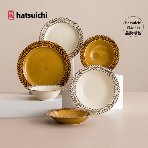 同合日本进口复古纯色迷迭香餐盘日式手工家用陶瓷琥珀深盘西餐盘