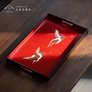 同合原装进口山家漆器朱羽鹤茶盘日式家用茶具长方形点心托盘漆盘