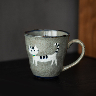 同合日本进口翔芳窑可爱小猫马克杯陶瓷杯子釉下彩耐热茶杯咖啡杯