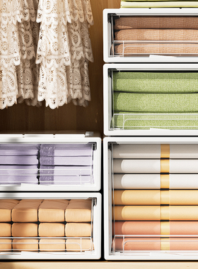 衣柜收纳箱抽屉式家用塑料收纳盒透明衣服衣物内衣整理柜子储物箱