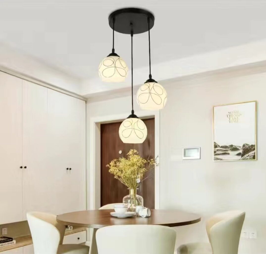 餐厅吊灯三头玻璃灯具美式简约田园风温馨家用餐桌吧台LED饭桌灯