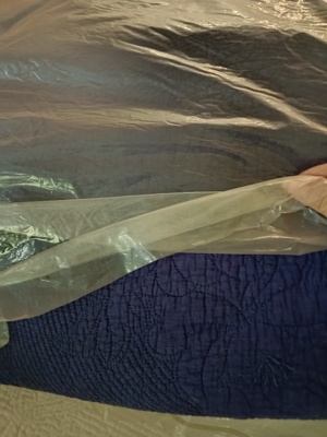 2.3*2.5zarahome蓝色刺绣石墨水洗衍缝纯棉被子出口外贸孤品欧美