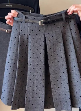 韩版灰色波点半身裙女高腰A字显瘦气质百褶短裙优雅气质通勤短裙
