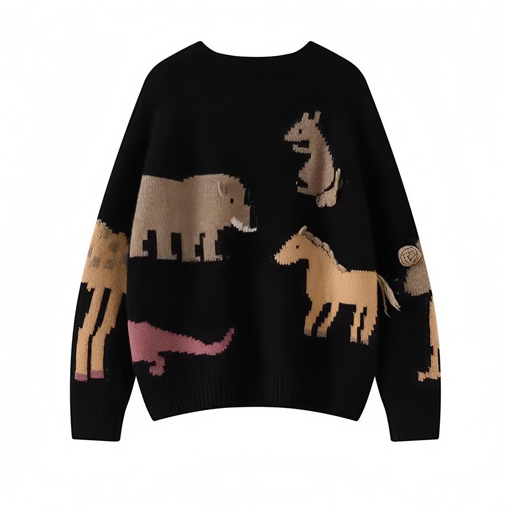 动物世界针织毛衣开衫长袖毛衣