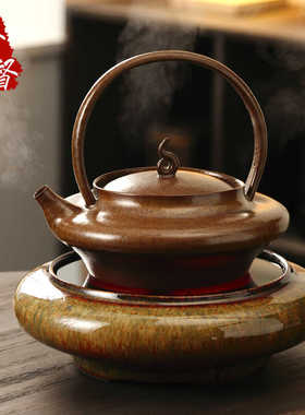 明德园 悟禅砂铫提梁壶红泥柴烧釉烧煮水茶陶壶电陶炉煮茶器套装