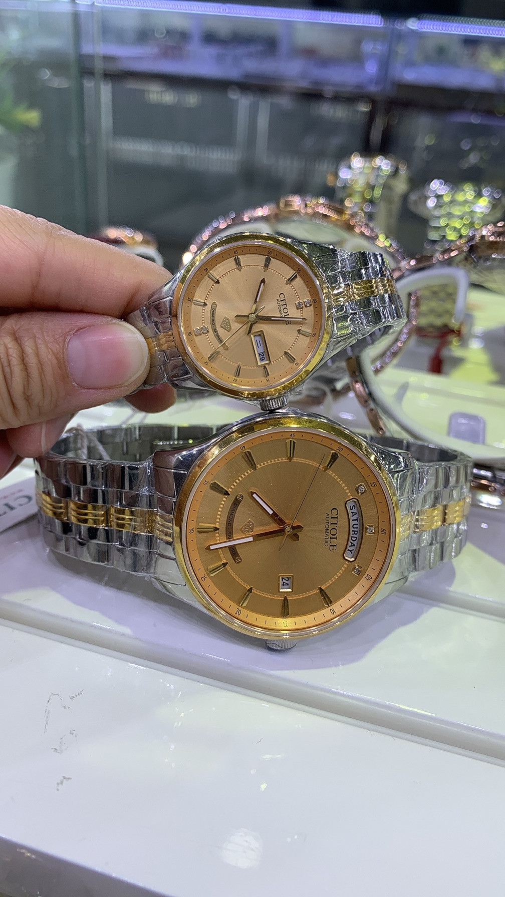 西腾citole真钻日历自动机械情侣对表男女款奢华防水表9083