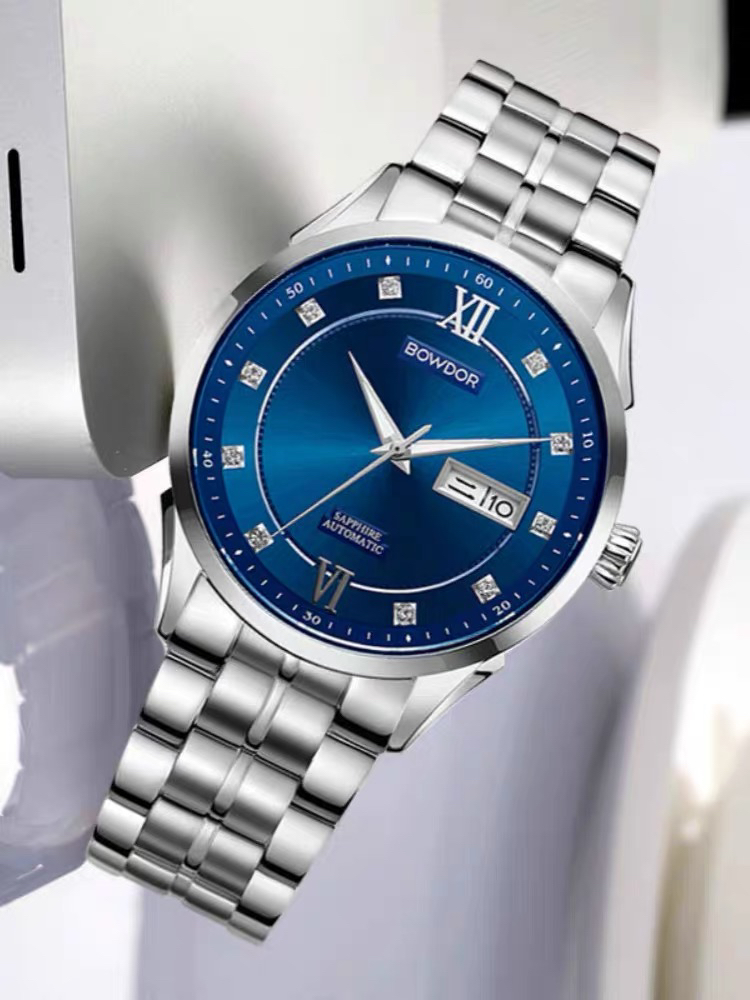 宝舵手表男士时尚钢带自动机械表防水日历女表商务水钻男表88086G