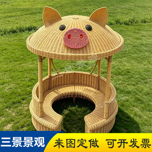 户外创意藤编动物卡座藤编十二生肖凉亭藤编景观工艺品竹编小屋