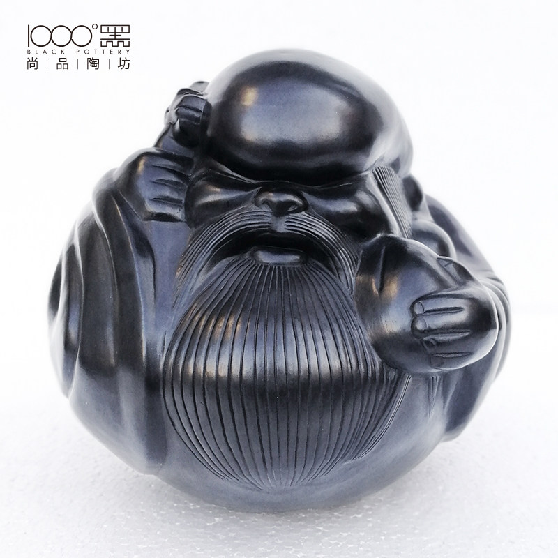 中式大号手工艺黑陶老寿星公生日礼物摆件送老人长辈祝寿贺寿礼品