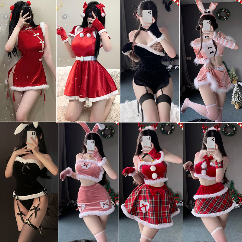 二次元恶魔圣诞节性感兔女郎新年绑带抹胸短裙角色扮演主播制服装