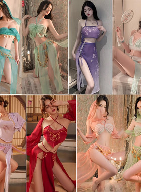 性感绑带雪纺汉服古代寝服复古风肚兜蕾丝透视睡衣吊带睡裙纯欲风