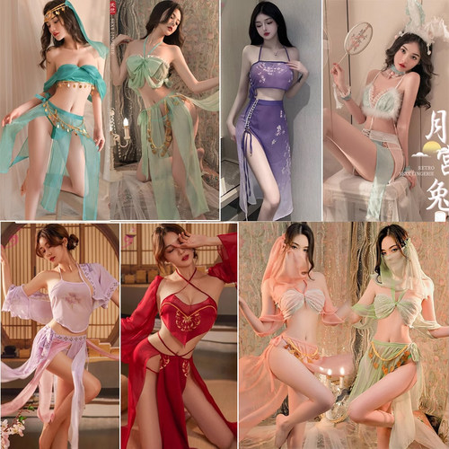 性感绑带雪纺汉服古代寝服复古风肚兜蕾丝透视睡衣吊带睡裙纯欲风