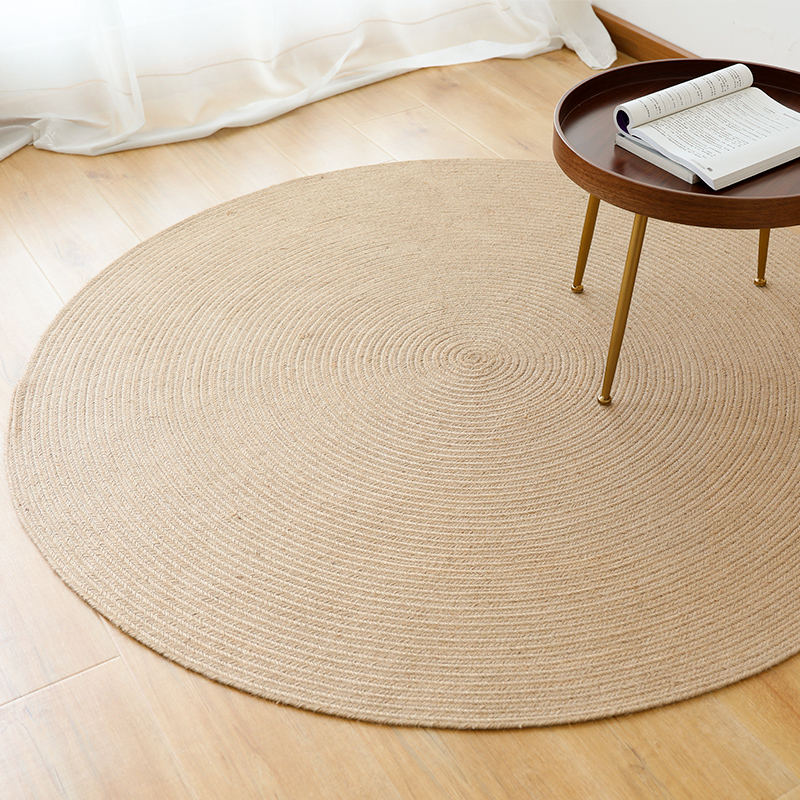环保手工编织圆形黄麻地毯定制