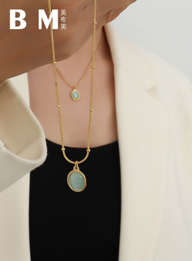 小众设计海蓝宝星辰湖蓝色不褪色镀18K钛钢简约INS短款锁骨项链女