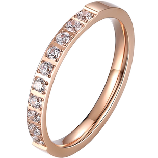 韩版时尚镀18K玫瑰金钛钢情侣戒指学生镶单钻戒指男女对戒