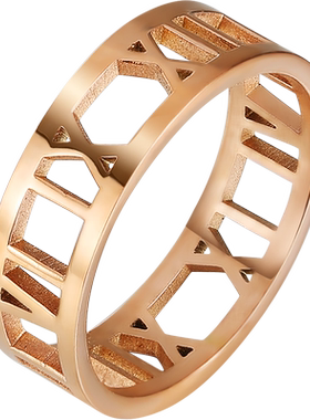 韩网镀18K玫瑰金色镂空数字戒指