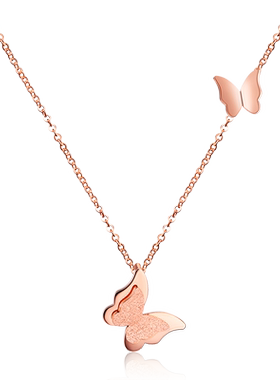 日韩简约蝴蝶项链女镀森系玫瑰金