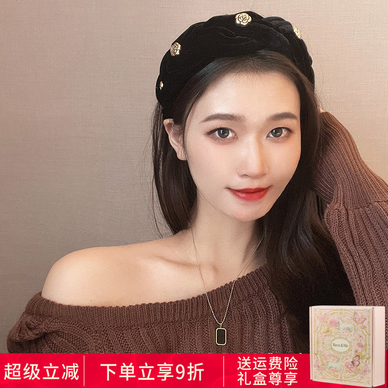 赫本风丝绒麻花发箍山茶花温柔名媛高级感头箍小香风优雅气质发饰