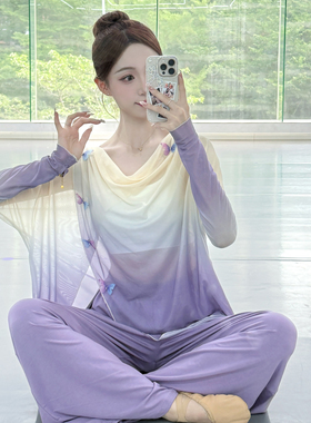 古典舞渐变蝴蝶纱衣中国舞身韵练功服现代舞宽松罩衫飘逸舞蹈上衣