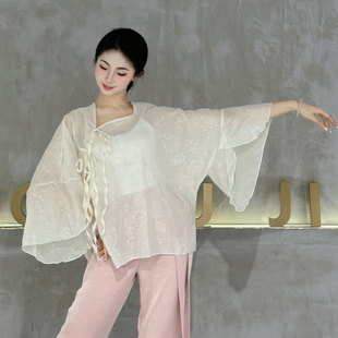 古典舞飘逸纱衣国风舞蹈服夏季新中式练功服现代舞宽松罩衫身韵服
