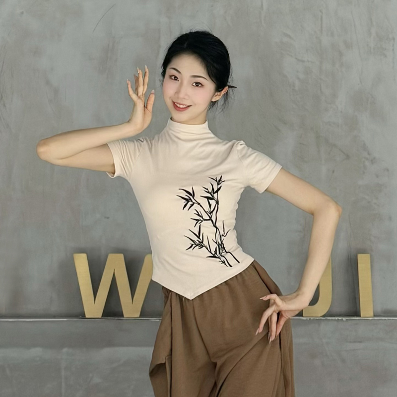 古典舞立领练功服夏天新中式国风舞蹈服现代舞短袖上衣中国舞服装