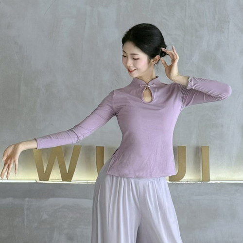 衣霓子古典舞长袖中式盘扣旗袍领