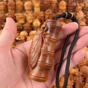 实木雕刻金蝉知了一鸣惊人柏木知足常乐手把件文玩蝉摆件