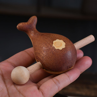 小鲸鱼木鱼敲打可爱随身解压办公室静心打击乐器实木摆件佛系玩具
