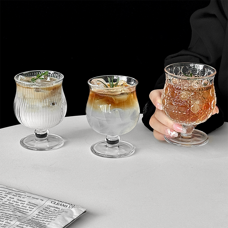 小众复古玻璃杯ins矮脚杯果汁杯