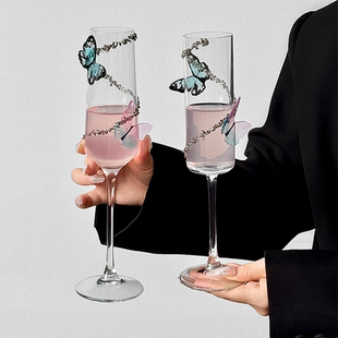 小众可爱香槟杯蝴蝶结高脚杯水晶玻璃红酒杯起泡酒杯高颜值少女杯