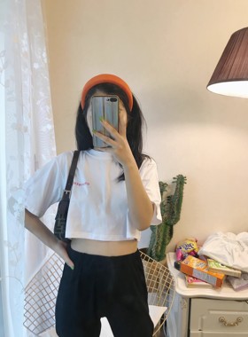 ZHANG HEIHEI张黑黑 高腰短款白色slogan T