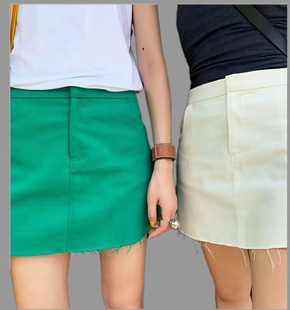 白色 毛边牛仔A型半裙 绿色包臀裙 HEIHEI张黑黑原创设计感 ZHANG