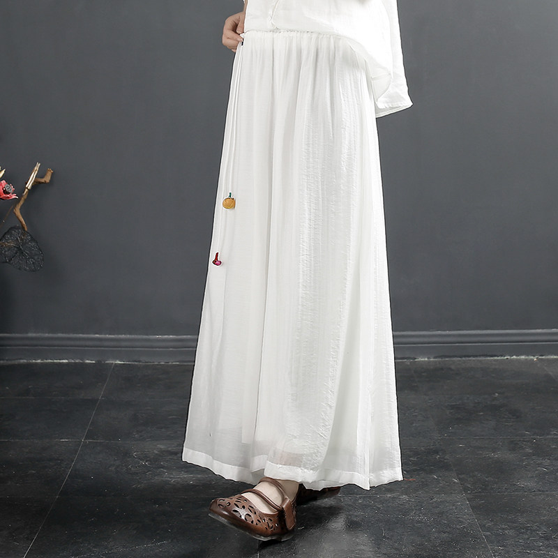 千秋飞燕中国风薄款流苏阔腿裤女2023新款文艺复古双层高腰休闲裤