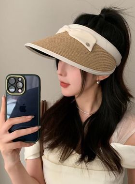 空顶帽子夏女款防紫外线蝴蝶结UV
