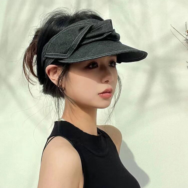 蝴蝶结显脸小夏季大头围空顶帽女