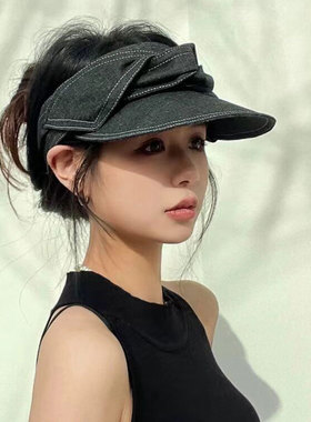 蝴蝶结显脸小夏季大头围空顶帽女