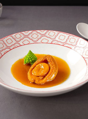 中国风红色汤盘会所意境菜冷菜深盘陶瓷圆形凉菜波士顿碗商用餐具