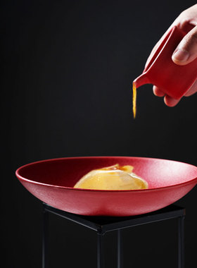 特色高档摆盘平底喇叭碗个性陶瓷餐具家用餐具创意红色餐厅大红色