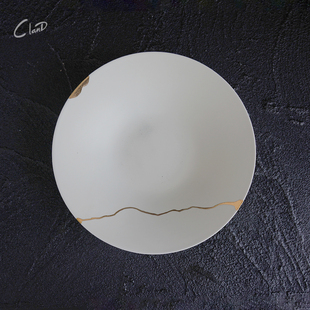 高档酒店会所创意金纹展示盘欧式摆盘餐具仪式感圆盘沙拉意面盘子