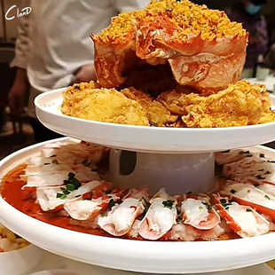 高档酒店网红帝王蟹三吃专用盘子高脚平盘大号海鲜创意菜摆盘餐具