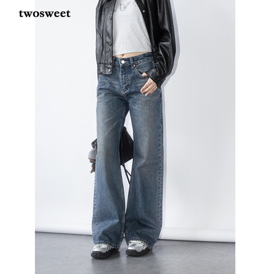 低腰直筒牛仔长裤重磅全棉秋冬