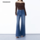 高腰气质得体长裤 四面弹直筒微喇牛仔裤 清韵蓝 twosweet天才直喇