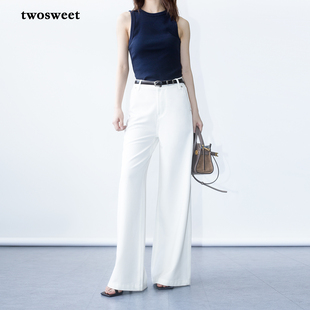 twosweet【魔力白牛】抗皱/垂坠/防透简约通勤阔腿白色休闲牛仔裤