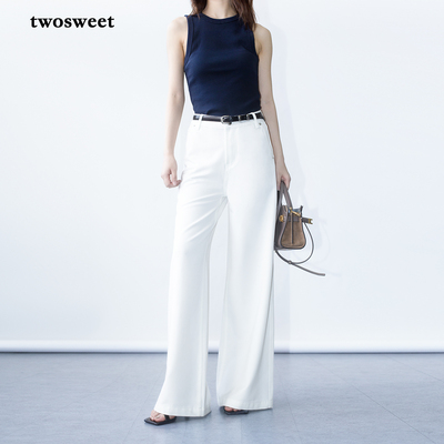 魔力牛/抗皱/防透白色休闲牛仔裤