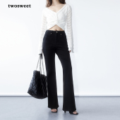 twosweet黑色不褪色四面弹牛仔裤 女 高腰显瘦直筒不贴腿梨形喇叭裤