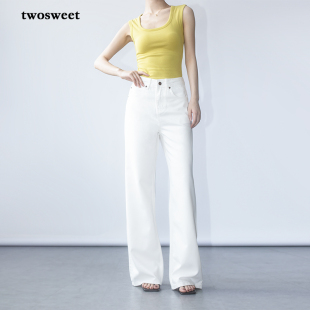 垂感轻柔莱赛尔白色宽松直筒牛仔长裤 twosweet 薄版 夏季 用料扎实
